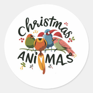 Weihnachts-Feathered Friends auf einer Twig Runder Aufkleber