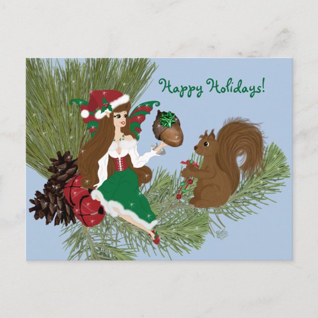 Weihnachts-Fee und Eichhörnchen-Geschenk Postkarte (Vorderseite)