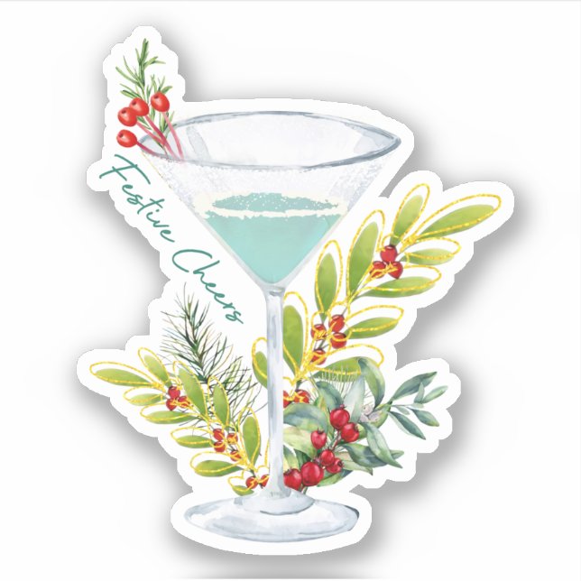 Weihnachts Feierliche Cheers Cocktails Getränke Ur Aufkleber (Vorderseite)