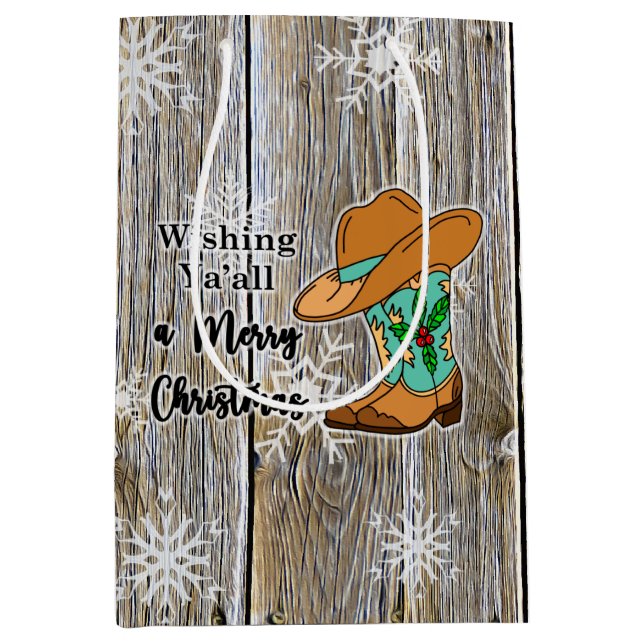Weihnachts-Feierliche Cowboy Stiefel und Hat-Schne Mittlere Geschenktüte (Vorderseite)