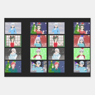 Weihnachts-/Feiertagsblatt im Anime-Stil Geschenkpapier Set