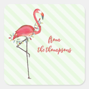 Weihnachts festlich Niedlich Flamingo String Light Quadratischer Aufkleber