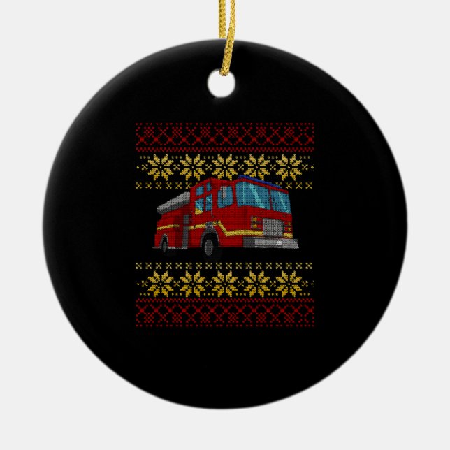 Weihnachts-Feuerwehr-Feuerwehrauto Keramik Ornament (Vorne)