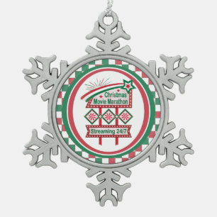 Weihnachts-Film Marathon Retro Marquee Festival Schneeflocken Zinn-Ornament