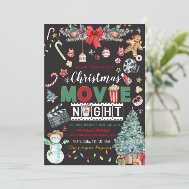 Weihnachts-Filmabend-Feier Einladung (Stehend Vorderseite)