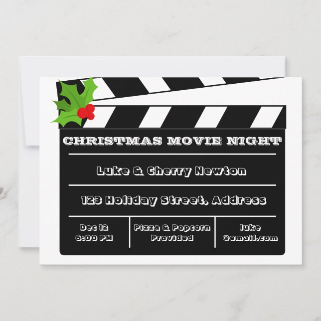 Weihnachts-Filmabend Holly Clapboard Einladung (Vorderseite)
