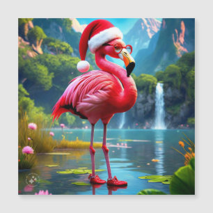 Weihnachts-Flamingo als Weihnachtsmann-47476 Magnetkarte