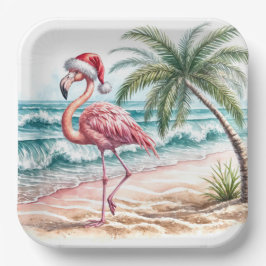 Weihnachts-Flamingo am Strand Pappteller