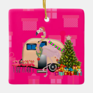 weihnachts-flamingo anhänger keramikornament