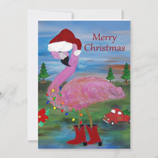 Weihnachts Flamingo Cowboy Kunst Grußkarten. Dankeskarte (Vorderseite)