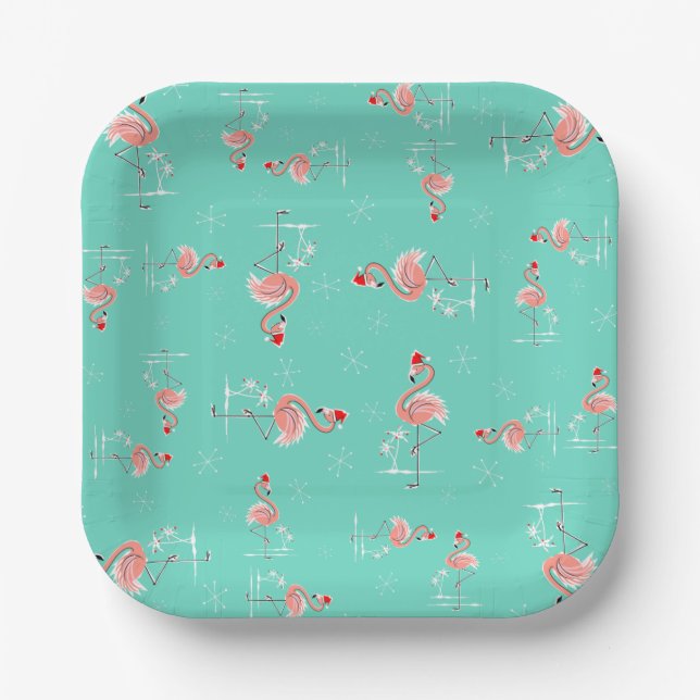 Weihnachts-Flamingo-Drehung Pappteller (Vorderseite)