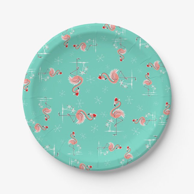 Weihnachts-Flamingo-Drehung Pappteller (Vorderseite)