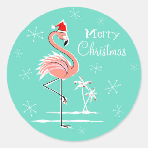 Weihnachts Flamingo Frohe Weihnachtsaufkleber rund Runder Aufkleber