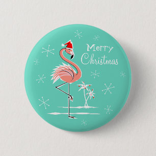 Weihnachts Flamingo Frohe Weihnachtsknopf rund Button