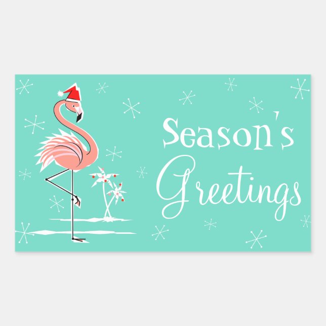 Weihnachts-Flamingo-Jahreszeit-Grüße-Rechteck Rechteckiger Aufkleber (Vorderseite)