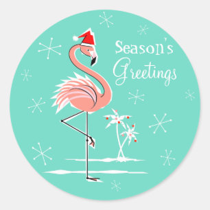 Weihnachts-Flamingo-Jahreszeit Runder Aufkleber