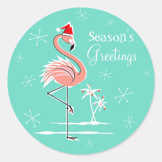 Weihnachts-Flamingo-Jahreszeit Runder Aufkleber (Vorderseite)