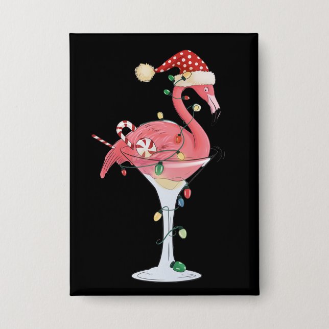 Weihnachts Flamingo Lights Xmas Tropisches Tier Button (Vorderseite)