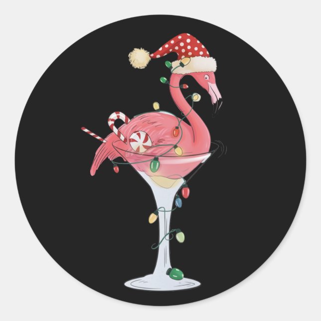 Weihnachts Flamingo Lights Xmas Tropisches Tier Runder Aufkleber (Vorderseite)