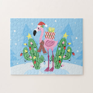 Weihnachts-Flamingo mit Kaktus