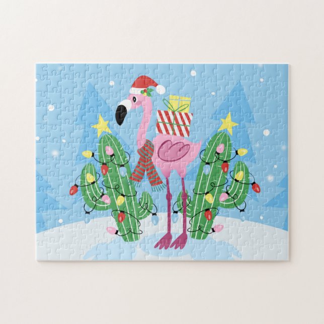 Weihnachts-Flamingo mit Kaktus (Horizontal)