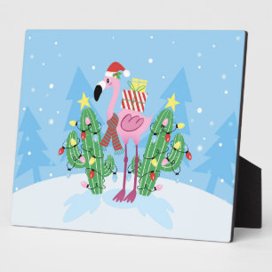 Weihnachts-Flamingo mit Kaktus Fotoplatte