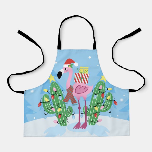 Weihnachts-Flamingo mit Kaktus Schürze (Vorderseite)