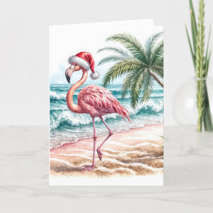 Weihnachts-Flamingo mit Santa Cap Karte