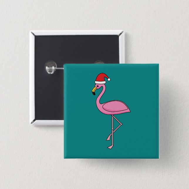 Weihnachts-Flamingo mit Weihnachtsmannmütze Button (Vorne & Hinten)