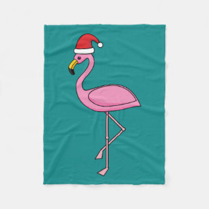 Weihnachts-Flamingo mit Weihnachtsmannmütze Fleecedecke