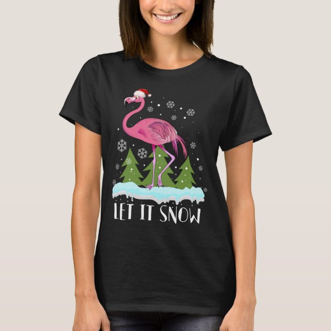 Weihnachts-Flamingo mit Weihnachtsmannmütze, lasse T-Shirt (Vorderseite)