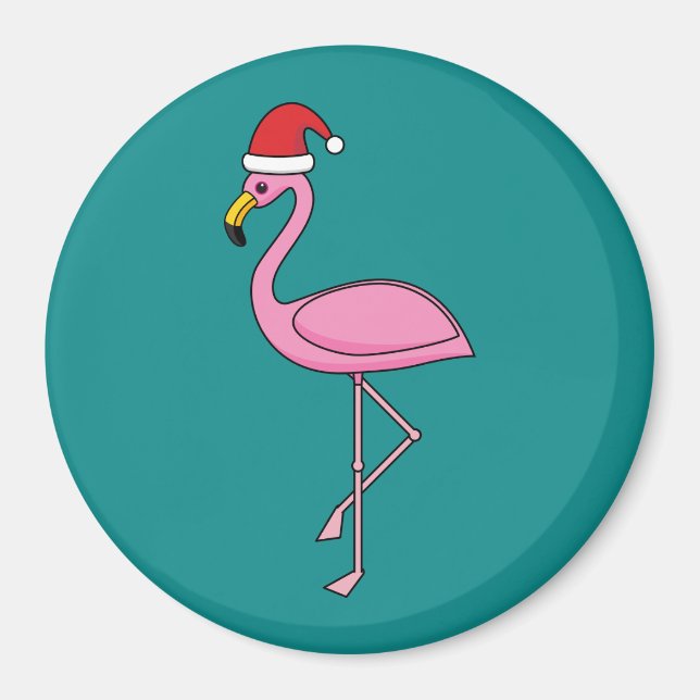 Weihnachts-Flamingo mit Weihnachtsmannmütze Magnet (Vorne)
