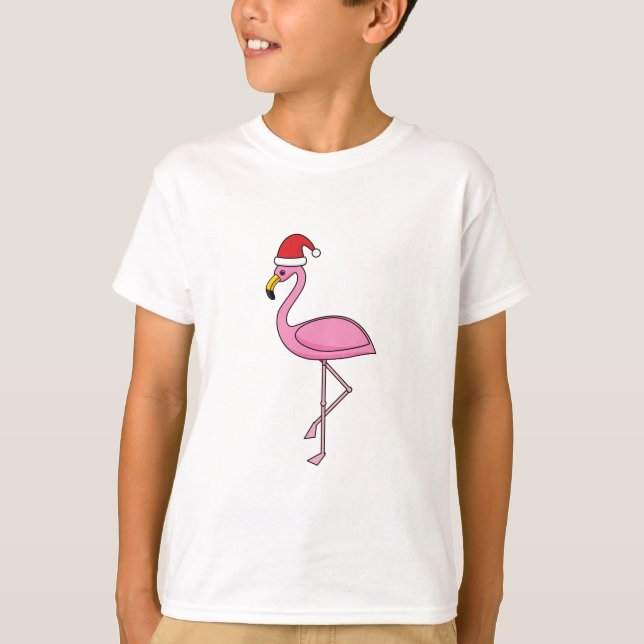 Weihnachts-Flamingo mit Weihnachtsmannmütze T-Shirt (Vorderseite)