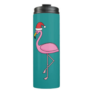 Weihnachts-Flamingo mit Weihnachtsmannmütze Thermosbecher