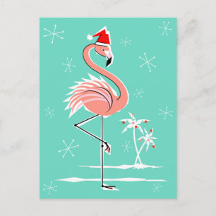 Weihnachts Flamingo Postcard Aqua Back Feiertagspostkarte
