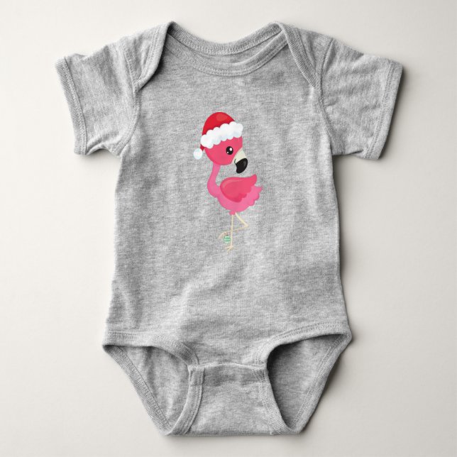 Weihnachts-Flamingo, Rosa Flamingo, Weihnachtsmann Baby Strampler (Vorderseite)