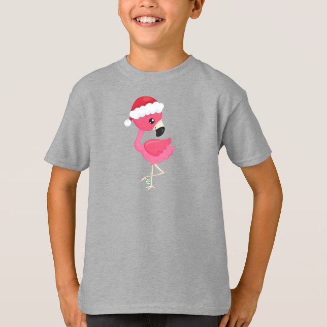 Weihnachts-Flamingo, Rosa Flamingo, Weihnachtsmann T-Shirt (Vorderseite)