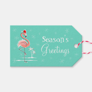 Weihnachts Flamingo Seite Jahreszeit Grüße aqua Geschenkanhänger