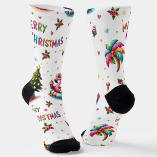 Weihnachts-Flamingo-Socken, tropische Weihnachtsso Socken