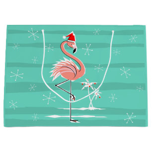 Weihnachts Flamingo Strip große Geschenktasche Geschenktüte