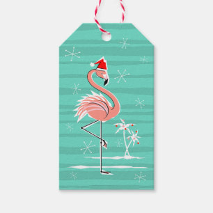 Weihnachts Flamingo Stripe Geschenk Tags aqua back Geschenkanhänger