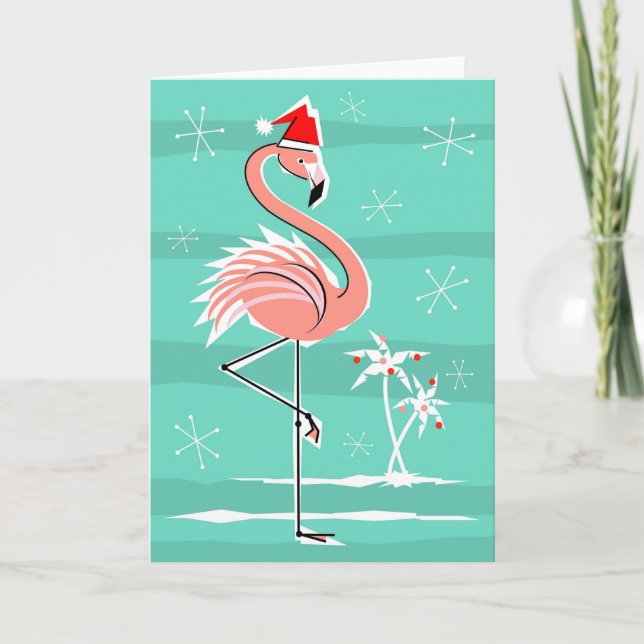 Weihnachts Flamingo Stripe Grüße Karte (Vorderseite)