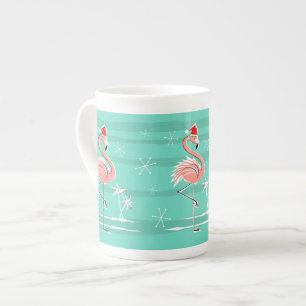 Weihnachts Flamingo Stripe Knochen China Tasse