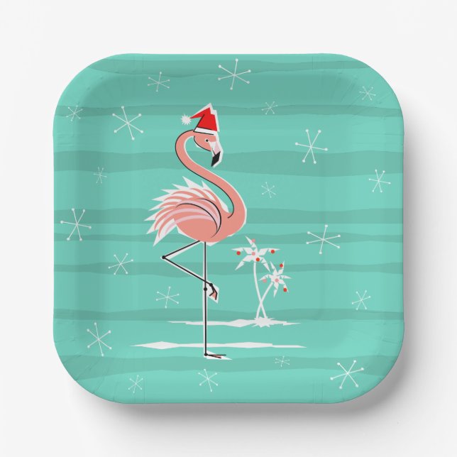 Weihnachts Flamingo Stripe Platz Pappteller (Vorderseite)