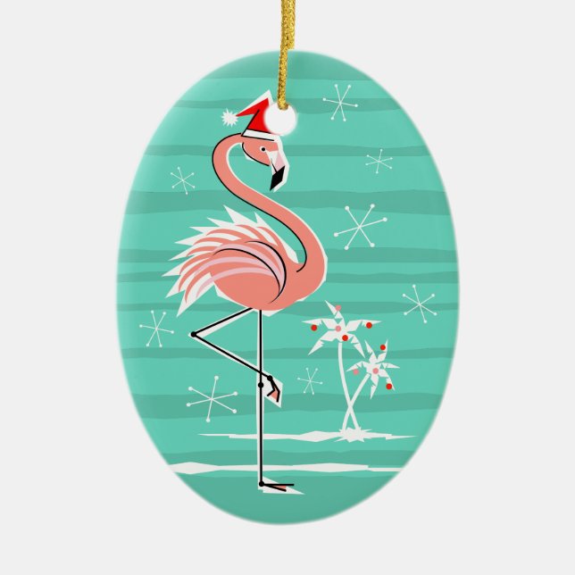 Weihnachts Flamingo Stripe Text Ornament Oval (Vorne)