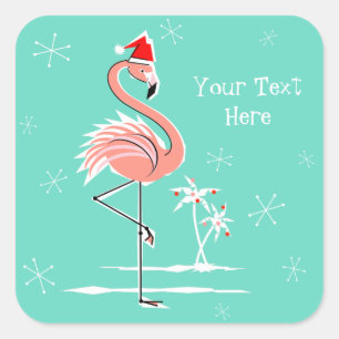 Weihnachts-Flamingo-Text-Aufkleber Quadratischer Aufkleber