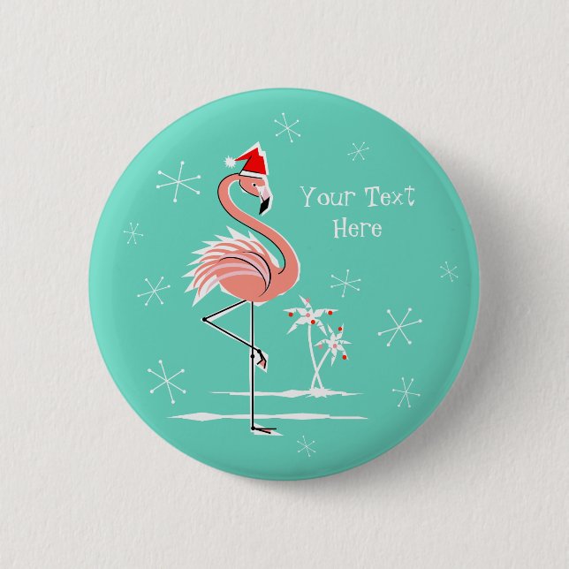 Weihnachts-Flamingo-Text-Taste rund Button (Vorderseite)