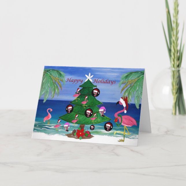 Weihnachts Flamingos schneiden einen Baum Holiday  Dankeskarte (Vorderseite)