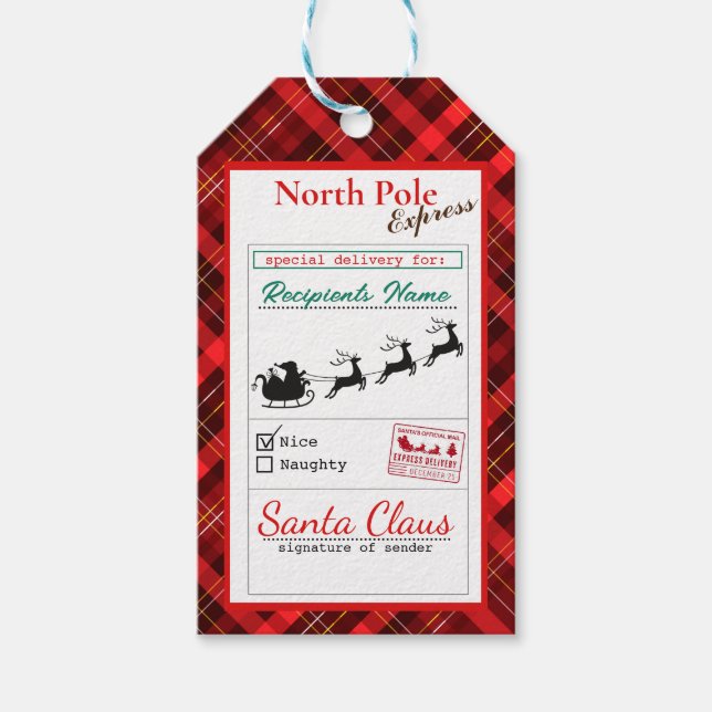 Weihnachts-Flannel Nordpol Lieferungsschilder Geschenkanhänger (Vorderseite)