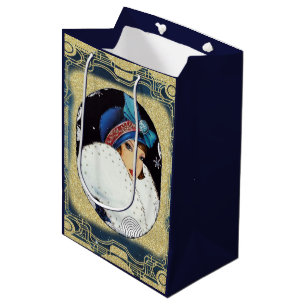 Weihnachts-Flapper-Girl großer weißer Pelzmantel Mittlere Geschenktüte